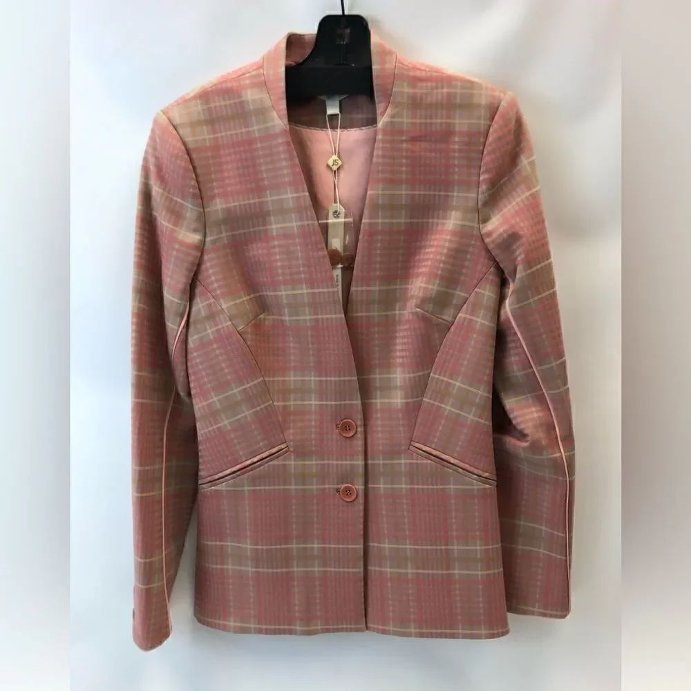 Jonathan Simkhai Rose Plaid Tailoring Basque Blazer Size 6 NEW with tags